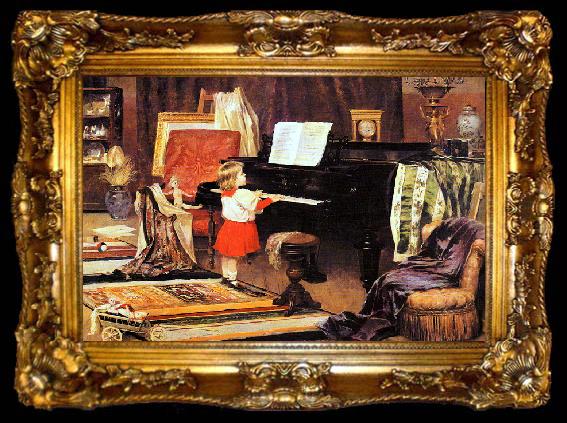 framed  Aurelio de Figueiredo Girl at the piano, ta009-2